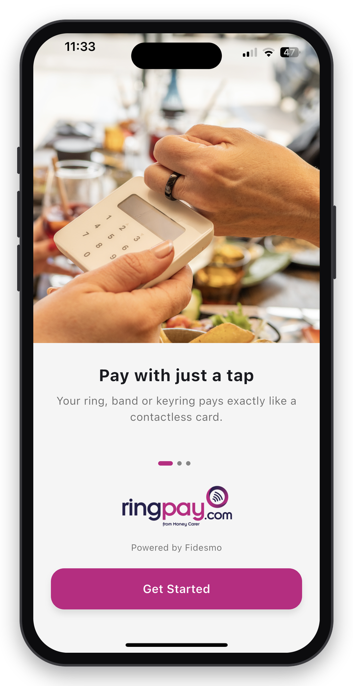 Start screen of the RingPay app.